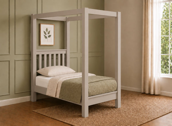 Chesterton Four Poster Bed in Painted Grey Finish, Single Size (Low End)