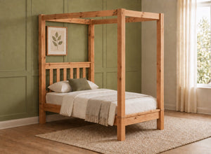 Chesterton Four Poster Bed in Oak Finish, Single Size (Low End)
