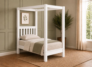 Chesterton Four Poster Bed in Painted White Finish, Single Size (Low End)