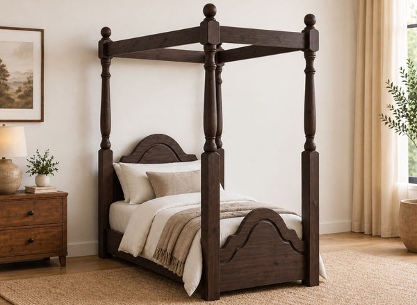 Chippenham Floor Four Poster in Walnut Finish, Single Size