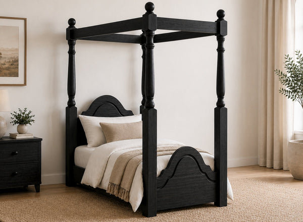 Chippenham Floor Four Poster in Black Ash Finish, Single Size