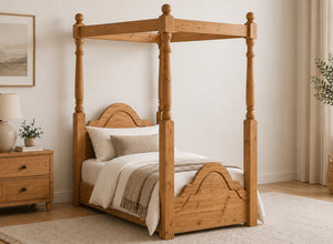 Chippenham Floor Four Poster in Oak Finish, Single Size