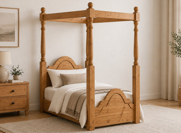 Chippenham Floor Four Poster in Oak Finish, Single Size