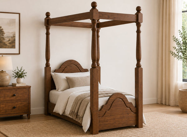 Chippenham Floor Four Poster in Walnut Finish, Single Size