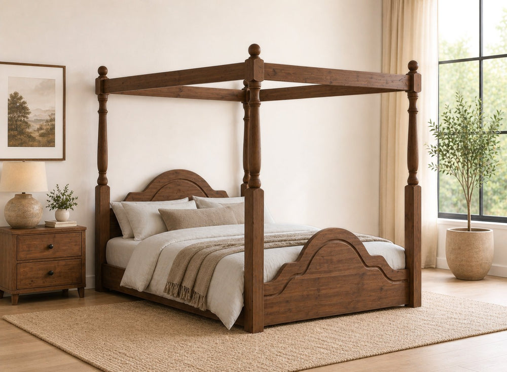 Chippenham Floor Four Poster in Walnut Finish
