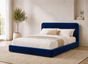 Cley Blue Floor Bed in Velvet Fabric