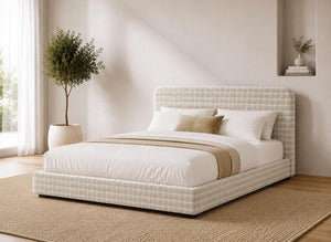 Cley Pink Floor Bed in Chequered Fabric