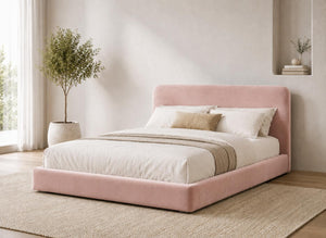 Cley Pink Floor Bed in Velvet Fabric