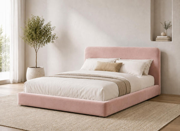 Cley Pink Floor Bed in Velvet Fabric