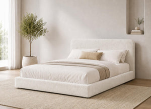 Cley White Floor Bed in Boucle Fabric