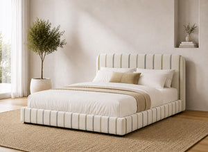Cley Striped Fabric Floor Bed in Yellow Finish