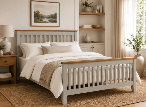 Coltishall Grey Wooden Bed with Oak Tops in King Size