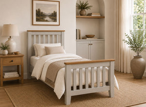 Coltishall Grey Wooden Bed with Oak Tops in Single Size