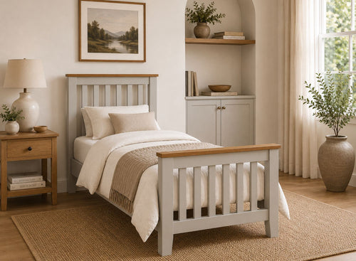 Coltishall Grey Wooden Bed with Oak Tops in Single Size