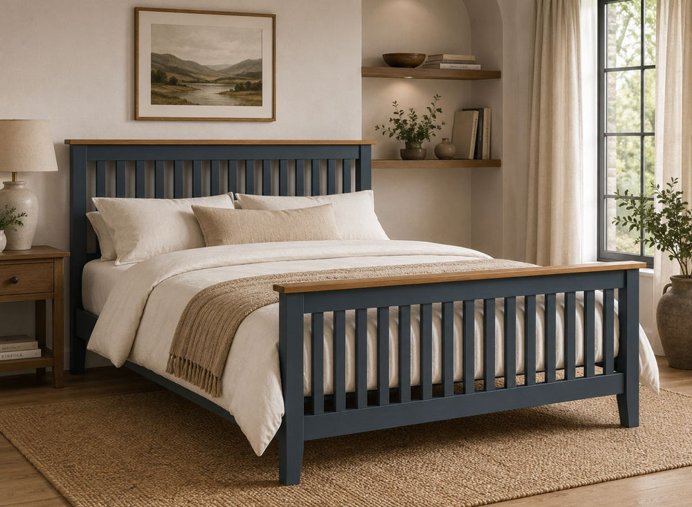 Coltishall Blue Wooden Bed with Oak Tops in Single Size