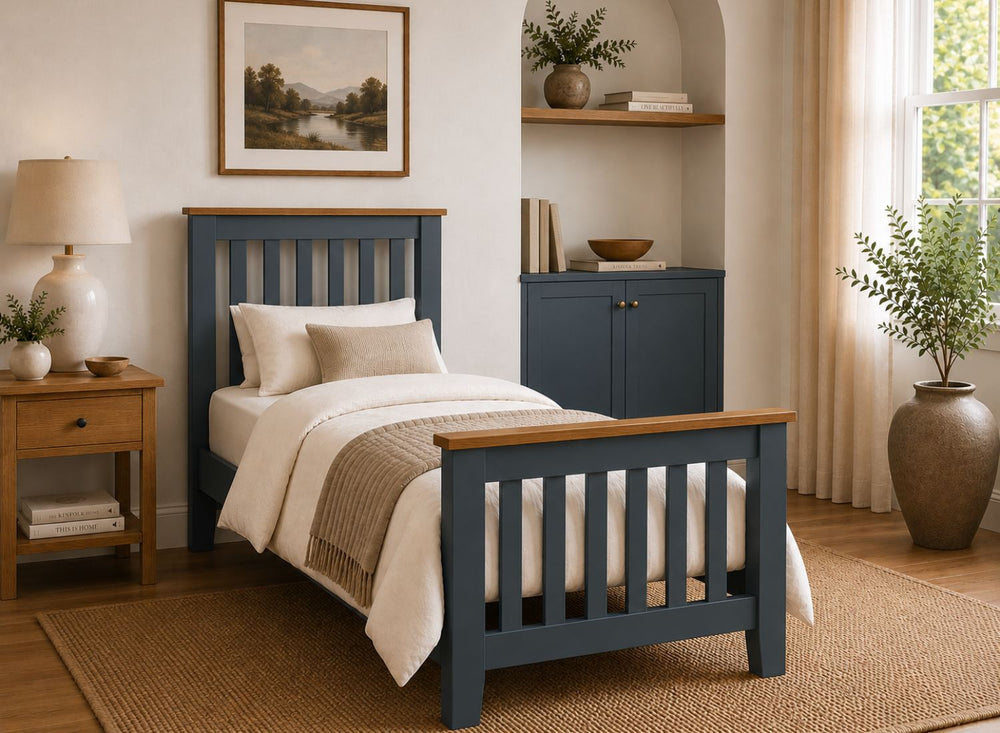 Coltishall Blue Wooden Bed with Oak Tops in Single Size