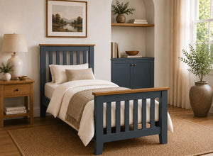 Coltishall Blue Wooden Bed with Oak Tops in Single Size