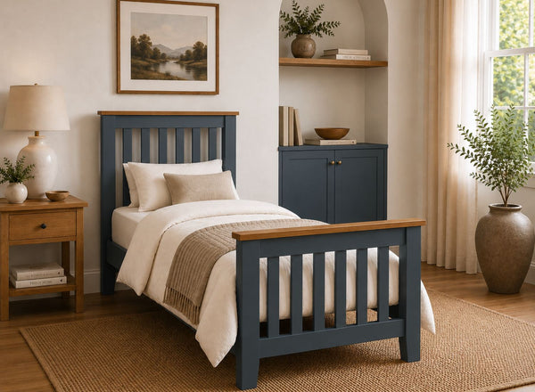 Coltishall Blue Wooden Bed with Oak Tops in Single Size