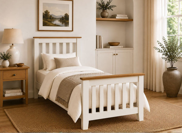 Coltishall Cream Wooden Bed with Oak Tops in Single Size