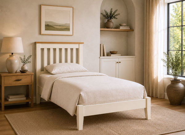 Coltishall Cream Wooden Bed in Single Size | Low End Variation