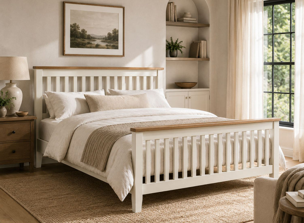 Coltishall Cream Wooden Bed with Oak Tops in King Size