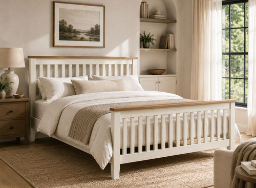 Coltishall Cream Wooden Bed with Oak Tops in King Size