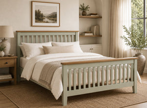 Coltishall Green Wooden Bed with Oak Tops in King Size