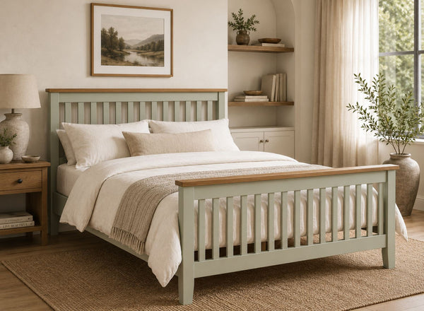 Coltishall Green Wooden Bed with Oak Tops in King Size