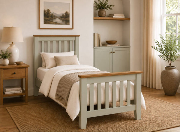 Coltishall Green Wooden Bed with Oak Tops in Single Size
