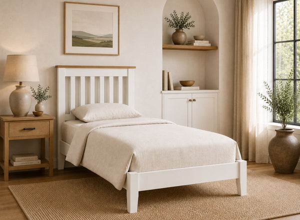 Coltishall White Wooden Bed in Single Size | Low End Variation