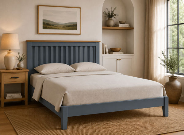 Coltishall Blue Wooden Bed in King Size | Low End Variation