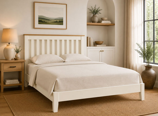 Coltishall Cream Wooden Bed in King Size | Low End Variation