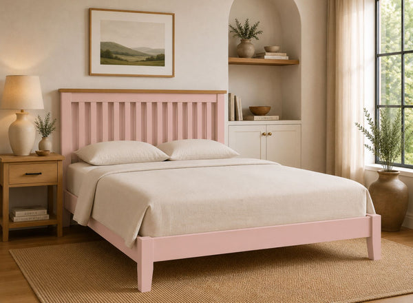Coltishall Pink Wooden Bed in King Size | Low End Variation