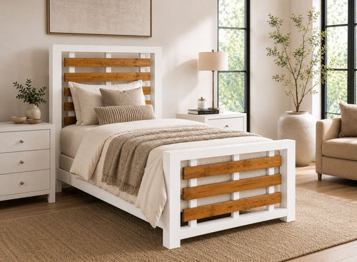 Costessey White Wooden Single Bed Frame with Oak Stained Accent