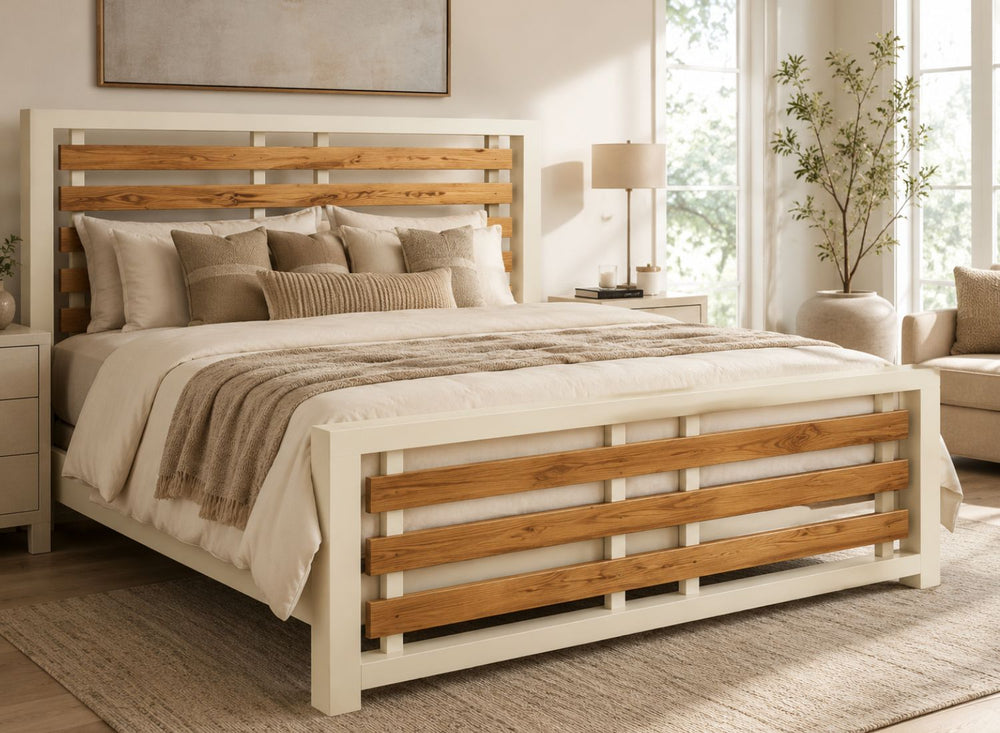 Costessey Cream Wooden Bed Frame with Oak Stained Accent