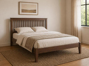 Coxford Stained Chocolate Wooden Bed Low End | Modern Minimalist Bedroom