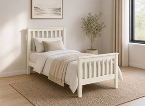 Coxford Cream Wooden Bed in High End Style, Single Size