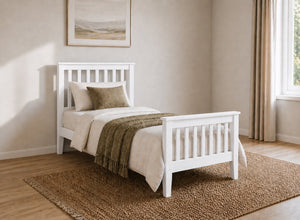 Coxford White Wooden Bed in High End Style, Single Size