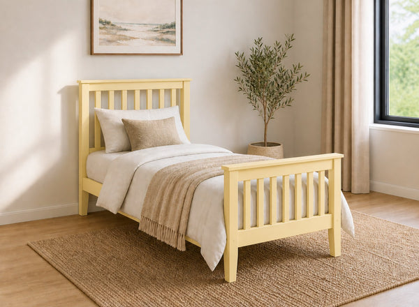 Coxford Yellow Wooden Bed in High End Style, Single Size