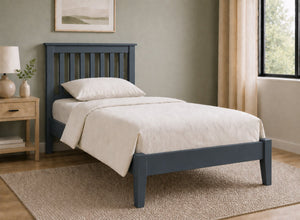 Coxford Blue Wooden Bed in Low End Style, Single Size