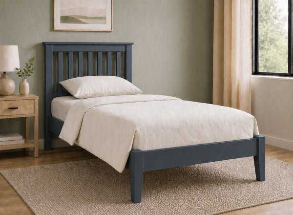 Coxford Blue Wooden Bed in Low End Style, Single Size