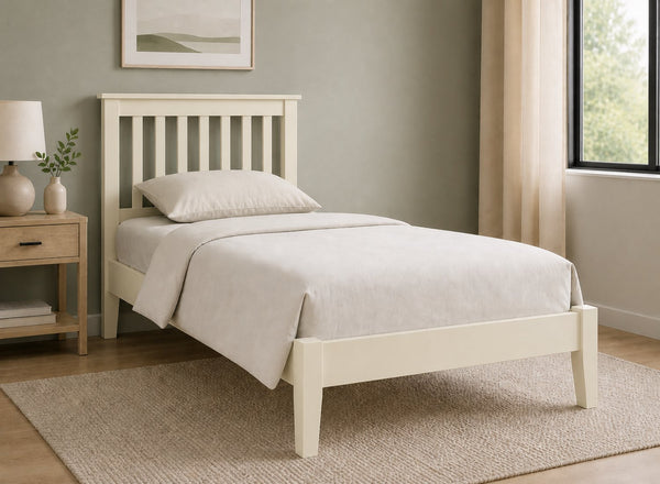 Coxford Cream Wooden Bed in Low End Style, Single Size