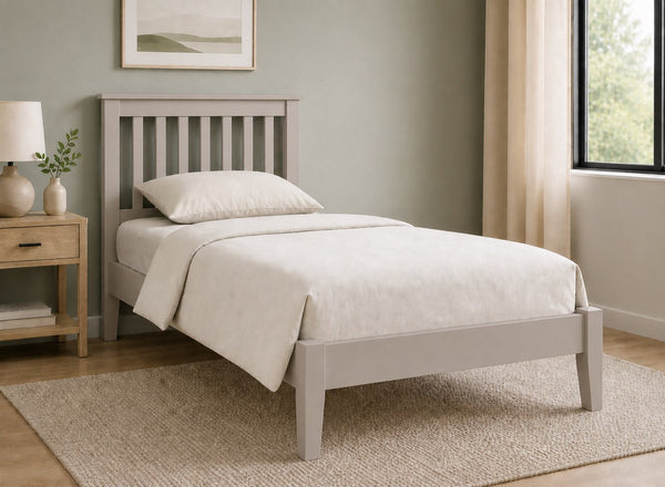 Coxford Grey Wooden Bed in Low End Style, Single Size