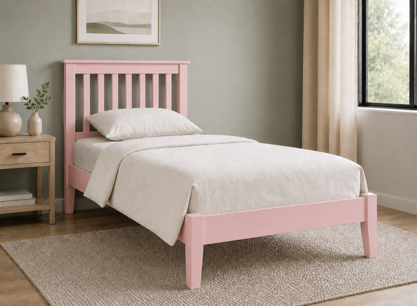 Coxford Pink Wooden Bed in Low End Style, Single Size