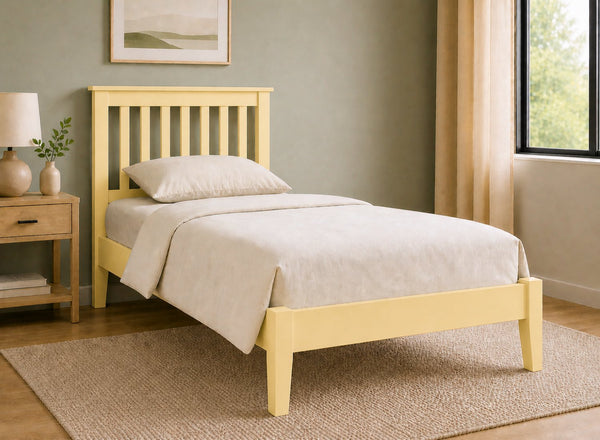 Coxford Yellow Wooden Bed in Low End Style, Single Size