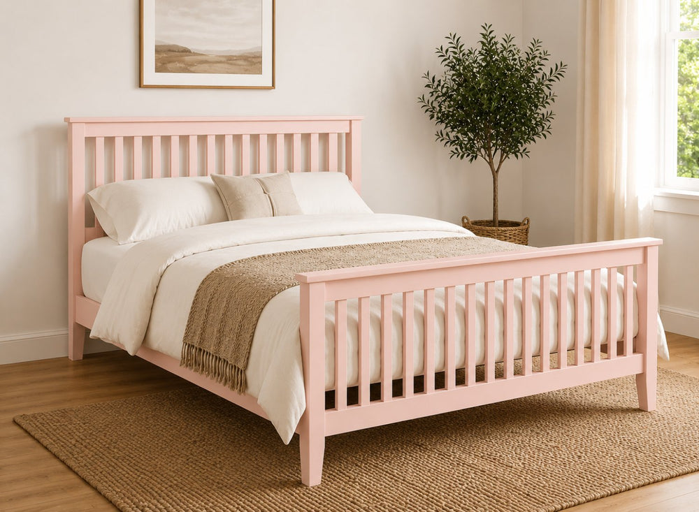 Coxford Painted Pink Oak Bed in High End Style
