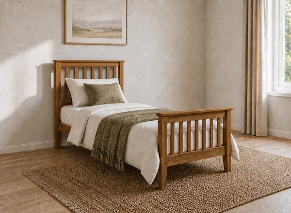 Coxford Oak Wooden Bed in High End Style, Single Size