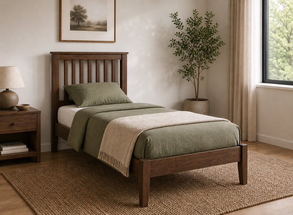 Coxford Chocolate Wooden Bed in Low End Style, Single Size