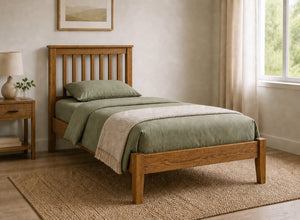 Coxford Oak Wooden Bed in Low End Style, Single Size