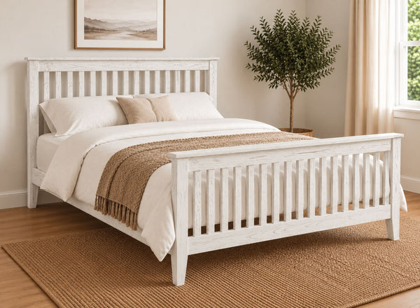 Coxford Painted White Solid Oak Bed in High End Style